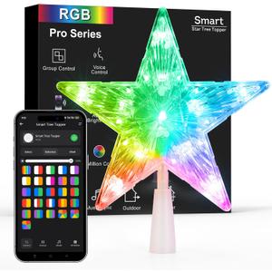 Brizled Smart Christmas Tree Topper, 7.5" 11 LED Lighted Star Tree Topper, WiFi Voice Control Xmas Star, App Controlled RGB Color Changing Xmas Treetop Works with Alexa & Google Home for Holiday Tree