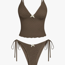 ZAFUL Tankini Swimsuits for Women Lace Jacquard Bowknot Decor Tummy Control High Cut Tanga Tankini Set, Size M
