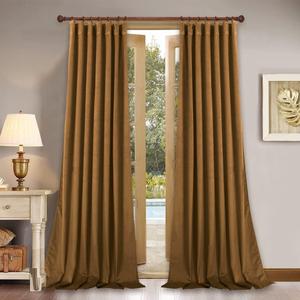 StangH Gold Brown Velvet Curtains 108 inches Long for Sliding Door, Back Tab Heavy Thick Thermal Insulated Light Blocking Window Covering Door Drapes for Patio Party, W52 x L108, 2 Panels