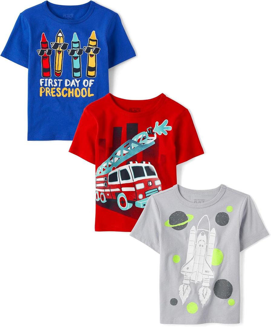 The Children's Place Baby Boys' and Toddler School,Learning Short Sleeve Graphic T-Shirts,3 Pack