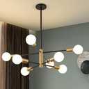 KAISITE Modern Sputnik Chandelier - 8-Light Ceiling Light Fixture Height Adjustable Mid Century Plating Finished Black and Gold Chandelier for Bedroom Living Room Dining Room Kitchen Foyer