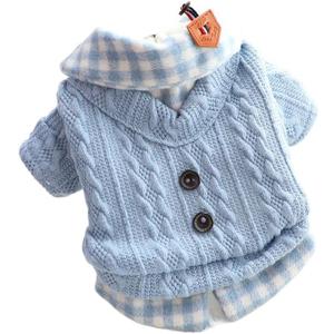 Dog Princess Sweater for Small Dogs Thick Shirt Plaid Clothes Costume Pet Girl Cute Coat Outfits Fall Costumes Winter Dog Sweaters (XS,Blue)