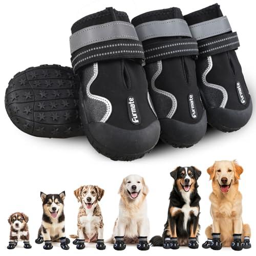 Furmate Dog Shoes for Large Small Medium Dogs,Dog Booties for Indoor Hardfloors Anti-Slip,Reflective Strip Waterproof Dog Boots & Paw Protectors for Outdoor Walking Hot Pavement,Winter Snow (Black-8)
