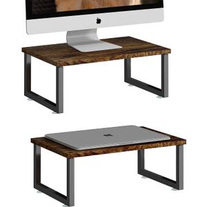 Simple Trending 2 Pack Monitor Stand Riser, Wood Desk Storage Organizer for Office Laptop, Computer, Antique Brown