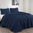 Chezmoi Collection Austin 3-Piece Oversized Bedspread Coverlet Set (Queen, Navy)