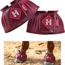 Harrison Howard Rubber Pull-on Bell Boots with Fleece Lining and Touch-Close Tapes Hoof Overreach Protection for Horses (Wine Red)