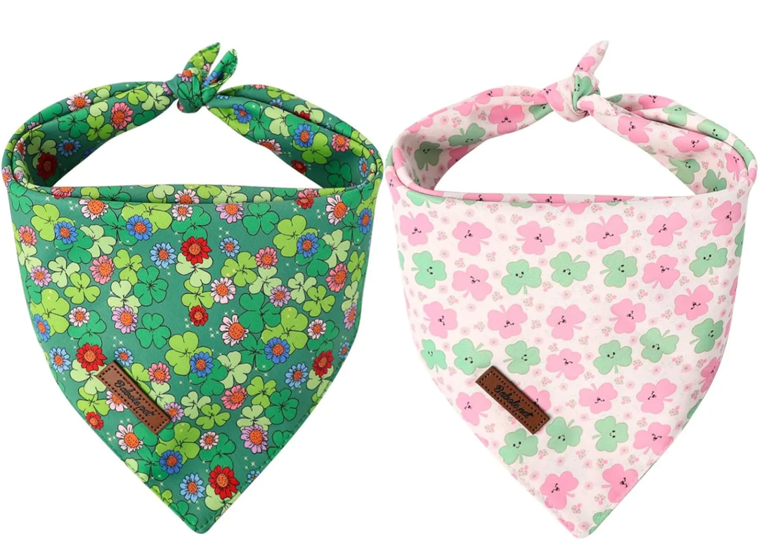 Easter Dog Bandanas 2 Pack, Bunny Eggs & Egg Stripe Pattern Easter Dog Scarf Bib for Boy and Girl, Cute Holiday Bandana for Large and Extra Large Dogs