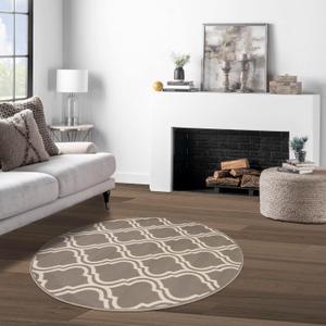 Superior Indoor Area Rug, Jute Backing Rugs, Modern Floor Decor for Entryway, Hallway, Kitchen, Office, Bedroom, Living Room, Dining Room, Nursery, Elegant Double Trellis, 5' Round, Grey (5' x 5' (Rectangular))