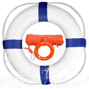 Swim Foam Buoy Set, 20inch Life Preserver Pool Safety Throw Ring with Water Floating Lifesaving Rope 98.4FT Set,Foam Swimming Tube Pool Ring Wall Decoration,Throwable Flotation Device (Blue)