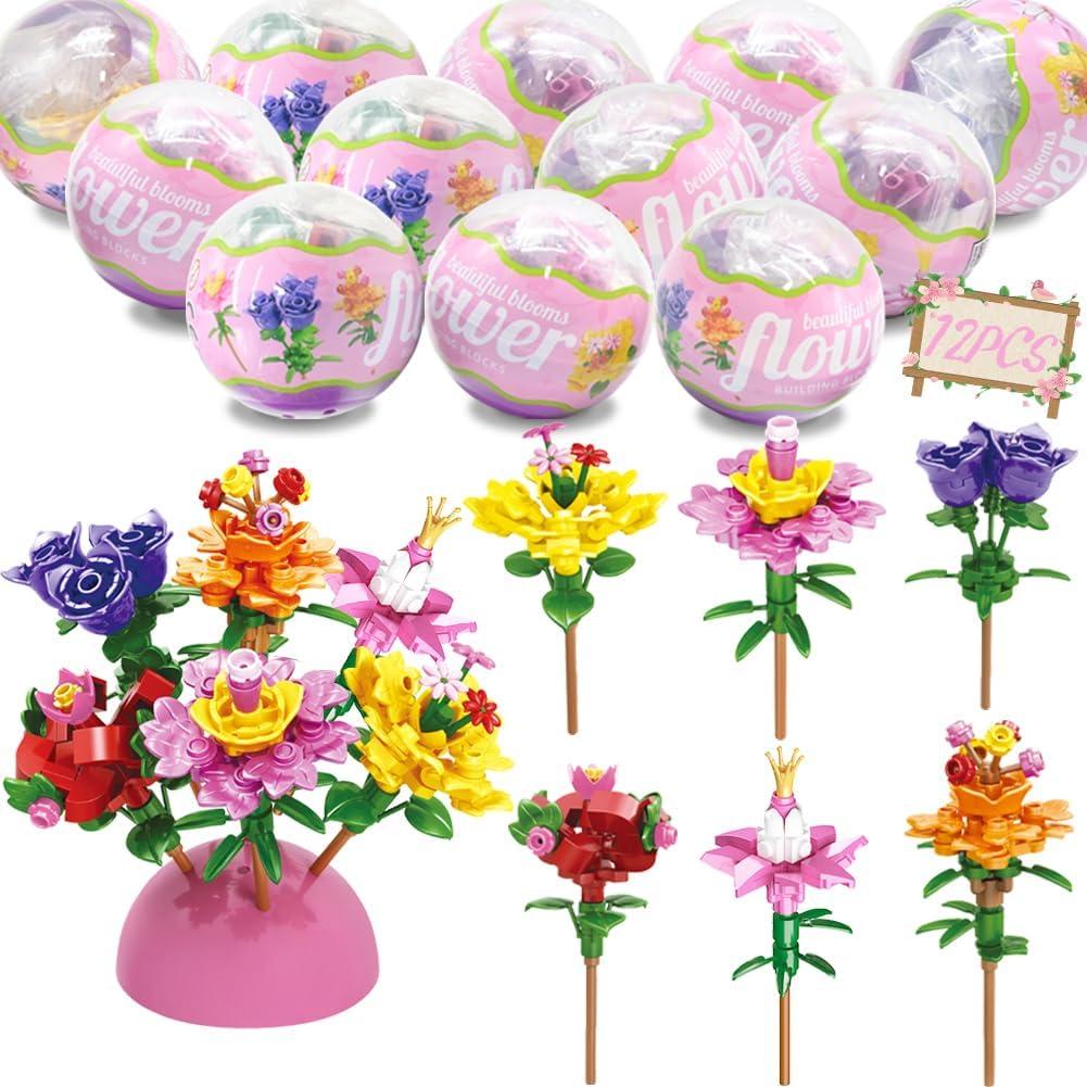 WODMAZ 12 Pcs Prefilled Easter Eggs with Bouquet, Surprise Easter Egg Flower Toys Set for Kids Easter Basket Stuffers, Easter Eggs Hunt, Classroom Prize Supplies
