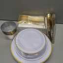 GATHER 700PCS Gold Plastic Plates - Whtie and Gold Disposable Dinnerware Sets 100Guest - 200 Disposable Plate, 300 Plastic Silverware, 100 Cups, 100 Napkins for Wedding & Party