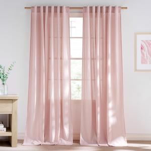 NICETOWN Linen Light Pink Curtains for Girls Room, Rod Pocket & Back Tab Privacy Semi Sheer with Light Filtering Thick Flax Window Drapes for Bedroom/Living Room, W55 x L108, 2 Panels