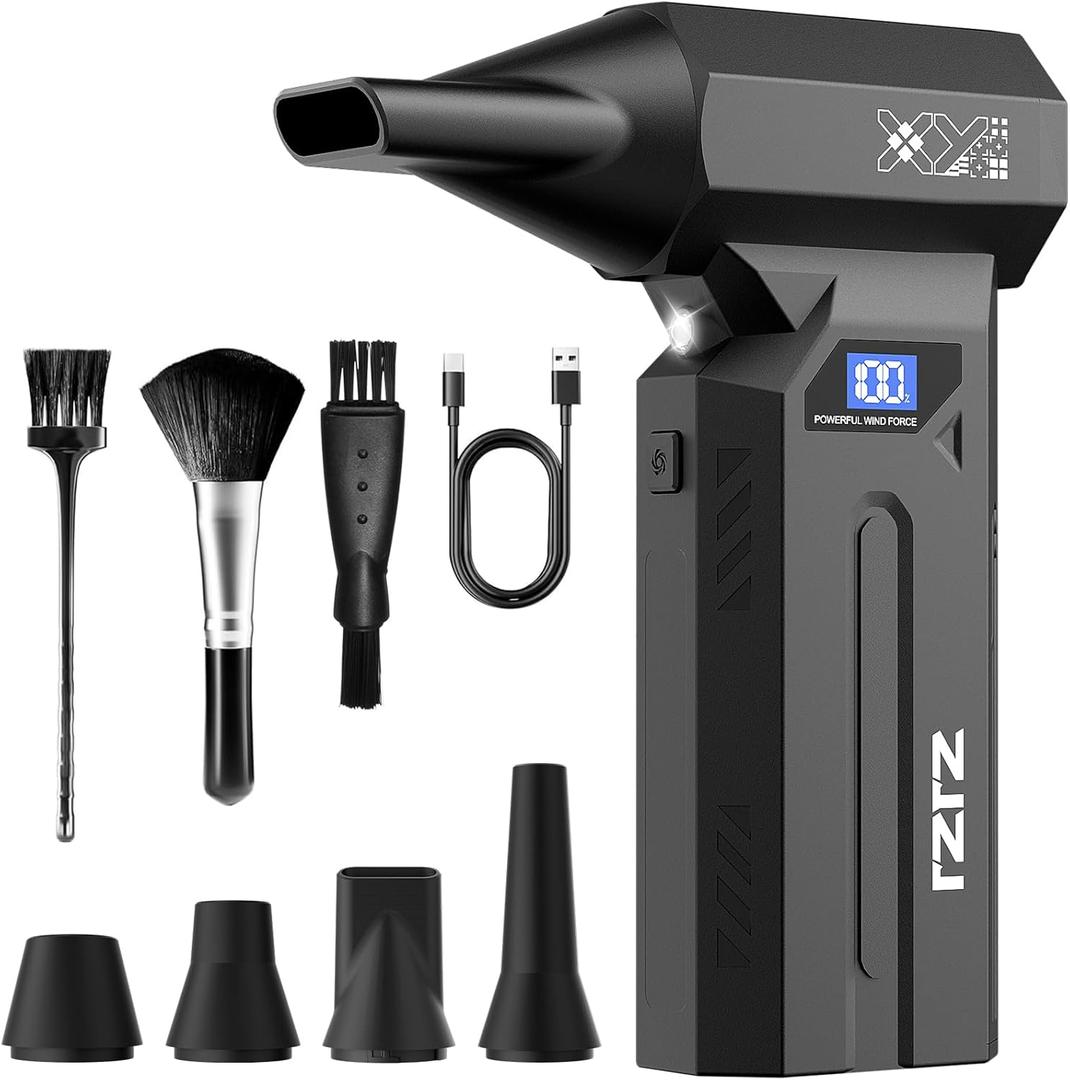 Compressed Air Duster, 150000RPM Powerful Electric Air Duster, 4-Gears Adjustable Cordless Air Blower with LED Light, Rechargeable Dust Blower for Computer, Keyboard, Outdoor, Home and Car