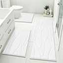 Bsmathom Bathroom Rugs Sets 3 Piece, Soft Non Slip Microfiber Bath Mat and U-Shaped Contour Toilet Rug, Machine Washable Absorbent Shaggy Bathroom Set, White, 18"x26"+18"x48"+U Shape 20"x24"