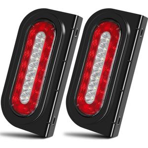 LINKITOM 6 Inch Oval Trailer Light Kit with Steel Bracket, 2Pcs LED Stop/Turn/Tail Lights with Backup Lamp for 10-30 Volt Boat Trailer Truck RV, DOT Certified, IP67 Waterproof