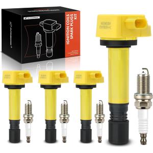 A-Premium (Yellow) Set of 8 Ignition Coil Pack and Iridium Spark Plugs Compatible with Honda Civic 2006-2011, 1.8L, Replace# 30520RNAA01