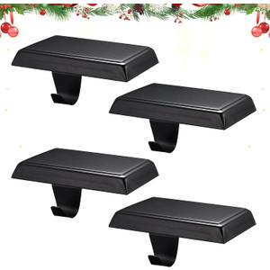 Christmas Stocking Holders for Mantle, Weighted Stocking Hangers, Christmas Stocking Hooks for Tables Window Fireplace Mantle Decoration (Black, 4PCS)