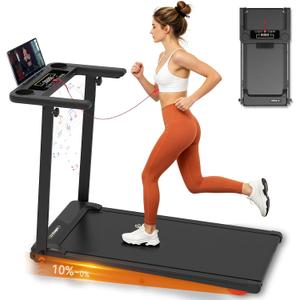 Folding Walking Pad with 10% Incline/Bluetooth Speaker, 2.5HP Treadmills for Home, Portable Walking Pad Treadmill with Handle Bar and 3 Adjustable Incline, 360lbs Capacity, Smart App