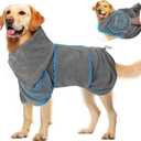 SlowTon Dog Bathrobe Drying Coat – Super Absorbent Microfiber Towel Wrap with Adjustable Collar & Belly Strap, Fast Drying Bath Robe for After Bath Swim, for Small Dogs (Grey XS)