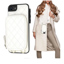 Bocasal Crossbody Wallet Case for iPhone SE 2022/SE 2020/8/7, RFID Blocking PU Leather Zipper Handbag Purse Flip Cover, Kickstand Folio Case with Card Slots Holder Wrist Strap Lanyard 4.7 Inch (White
