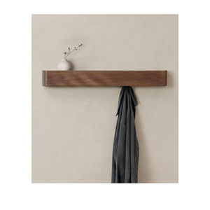 Wall-Mounted Coat Rack 'Toke' - Modern Design Coat Rack with Hidden Wall Hooks - Solid Wood Veneer Panel Coat Hanger - Oak, Dark
