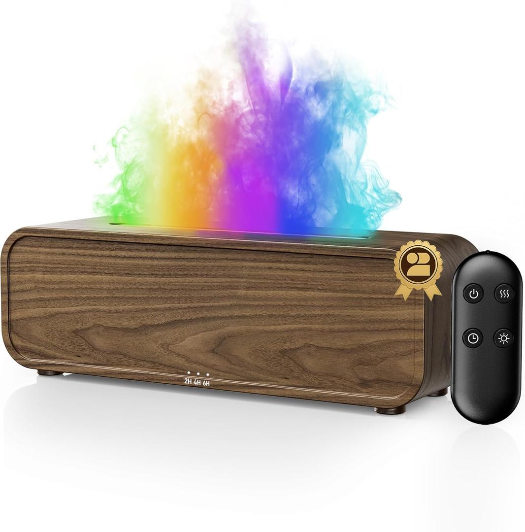TMEHM Sound Reactive Flame Air Diffuser Humidifier,7 Colors Aromatherapy Essential Oil Diffuser,Ultrasonic Aroma Humidifier with Timer for Home,Bedroom,Office,Yoga (Wood Grain Finish)