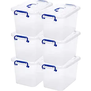 6-Pack Clear Storage Box 7 Quart, Plastic Storage Latch Bins with Handle 6.5 Liter