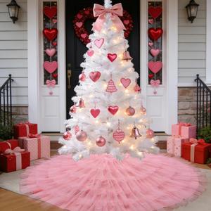 yuboo Pink Valentine's Day Tree Skirt 48 Inch, 6 Layer Fluffy Blush Pink Ruffle Tulle Tree Skirt for Wedding Baby Shower Birthday Christmas Tree Decorations Ornaments, New Year Tree Rug