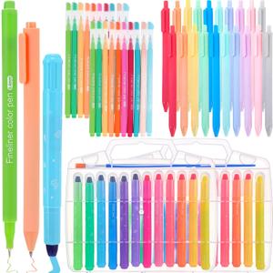 64 Pieces Bible Journaling Pens Kit, 24 Gel Highlighters, 20 Colored Retractable Ballpoint Pens, 20 Colored Fineliner Pen Bulk for Bible Markers No Bleed Through Easter Church Gift Supplies
