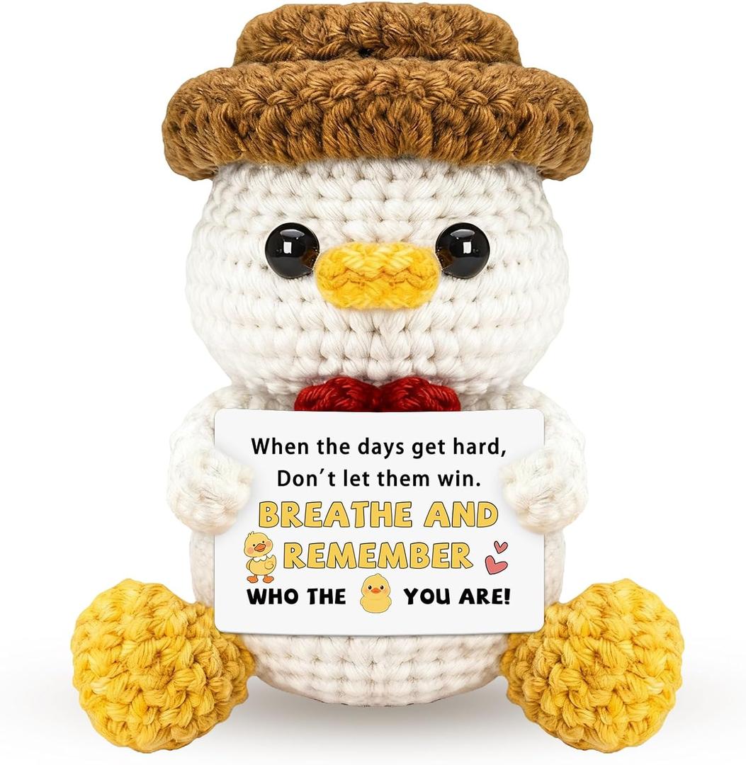 Encouragement Gifts for Women Men Coworker Boss Handmade Crochet Duck Stuffed Animals Stress Anxiety Relief Mental Health Gift for Birthday Valentines Day Graduation Home Decor