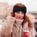 Chalier Warm Winter Headbands for Women Cable Crochet Turban Ear Warmer Headband with Plush (Beige/Light Grey/Pink/Black)