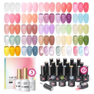 PEACECOLOR 25PCS Jelly Gel Nail Polish Set, 22 Colors Jelly Spring Summer Gel Polish with Cat Eye and Glossy Top Coat Pastel Pink Milky Green Purple Ice Collection Cateye Effect Nail Art Gel Kit