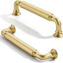 2 Pack 4 inch(102mm) Center to Center Brushed Gold Cabinet Pulls Solid Cabinet Hardware Heavy-Duty Drawer Handles Kitchen Cabinet Pulls Drawer Kitchen Cabinet Hardware