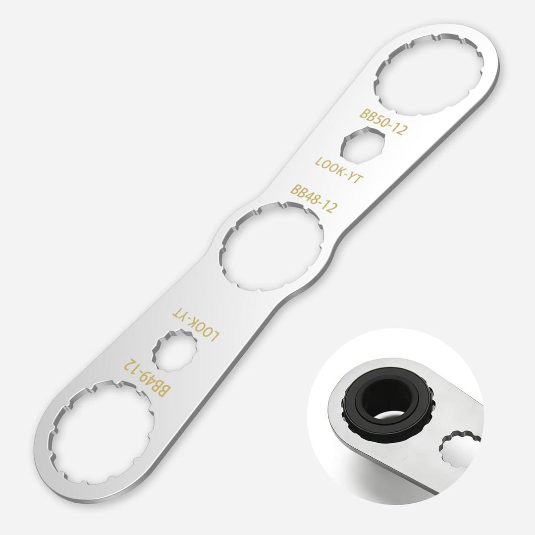Hubako 5 in 1 Multifunction Bottom Bracket Wrench for 48 49 50 OD 12 Notch, Cr-V Steel + Ni-Cr Plating BB Wrench Tool with 2 Look-YT Hole, Bicycle Bottom Bracket Bearing Install Removal Tool