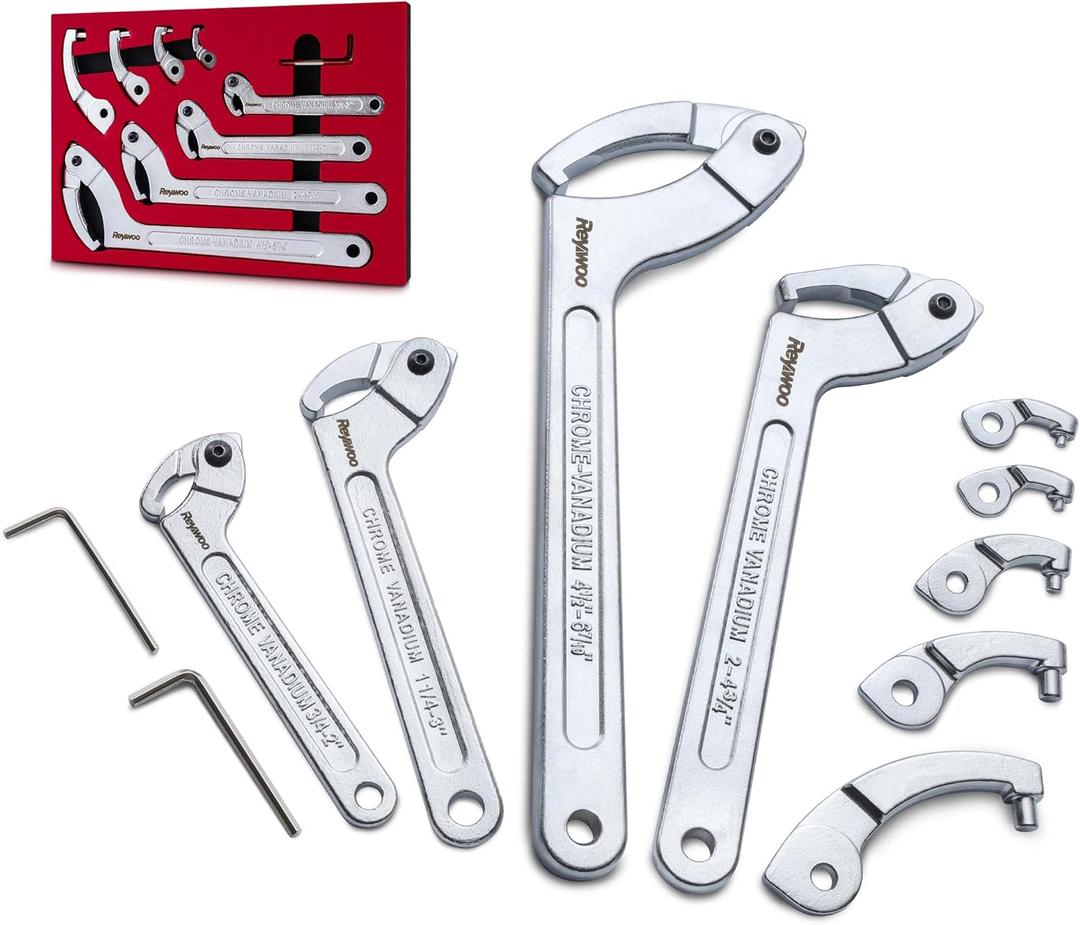 Reywoo Spanner Wrench Set with Changeable Heads, 11 Pcs Adjustable Spanner Wrench Tool for Hydraulic Ram Cylinder, Mechanical Machine, Equipments Vehicles