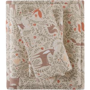 Comfort Spaces Cotton Flannel Sheets Twin Size, Ultra Soft Flannel Sheet Set with 12" Elastic Pocket Fits up to 14" Mattress, Novelty Print Warm Flannel Bedding, Taupe Woodland Forest 3 Piece