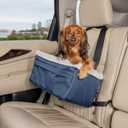 PetSafe Happy Ride Booster Seat  Raised Dog Travel Seat  Installs on Car Seats with a Headrest  Safety Tether  Machine Washable  Folds Flat for Storage, Navy, 12 lb