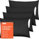 Ultra Soft Pillow Protectors with Zipper Queen Size - Set of 4 Breathable Pillow Covers - 100% Protection Against Stains, Dust & Dirt - Machine Washable (Black)