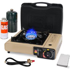 SHINESTAR Dual Fuel Camping Stove with Butane & Propane Compatibility, Portable Stove for Outdoor Cooking, Propane Adapter Hose, Wind Guard and Carrying Case Included (Fuel Not Included)