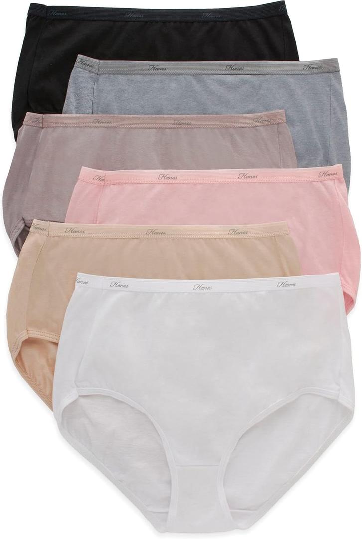 Hanes women's Hi-Cut Panties Pack, Lightweight Cotton Hi-Cuts, 6-Pack (9) (Assorted Neutral Solids (Brief))