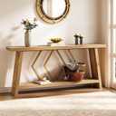 LITTLE TREE 70.9-Inch Console Table, Long Sofa Table Behind Couch, Farmhouse Console with Shelf for Entryway, Living Room, Hallway (Light Brown)