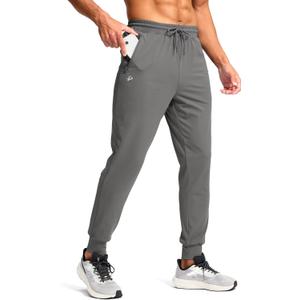 Pudolla Men's Lightweight Sweatpants with Pockets Ultra 4-Way Stretch Joggers Gym Workout Runing Athletic Track Pants (Large, Light Grey)