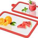 Freshmage 2Pcs Tempered Glass Cutting Boards for Kitchen, Glass Cutting Board Set (10"x6" & 12"x8") with Non-Slip Silicone Edges and Hanging Hole, Clear Cutting Board for Countertop & Everyday Prep