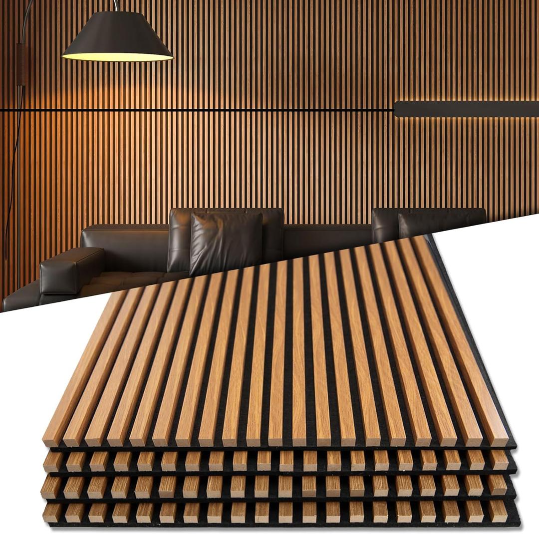 Art3d 4-Pack 48" x 24" Acoustic Wood Panels for Wall, Soundproof Wood Slat Panel for Wall and Ceiling, 3D Fluted Sound Absorbing Paneling for Interior Wall Decor, Living Room, Bedroom - Teak