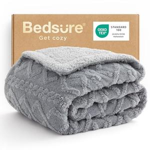 Bedsure Gentlesoft Sherpa Fleece Throw Blanket for Couch - Fluffy & Cozy Cable Jacquard Tufted Throw for Women Gift and Valentine Decor, Thick and Warm Blanket for Winter, Grey, 50x60 Inches