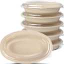 Celel 50 Pack 28 Oval Paper Bowls with Lids, Microwavable Oval Disposable Containers for Burrito, Salads, Pasta, Com-postable Meal Prep Food Containers - 50 Bowls 50 Lids