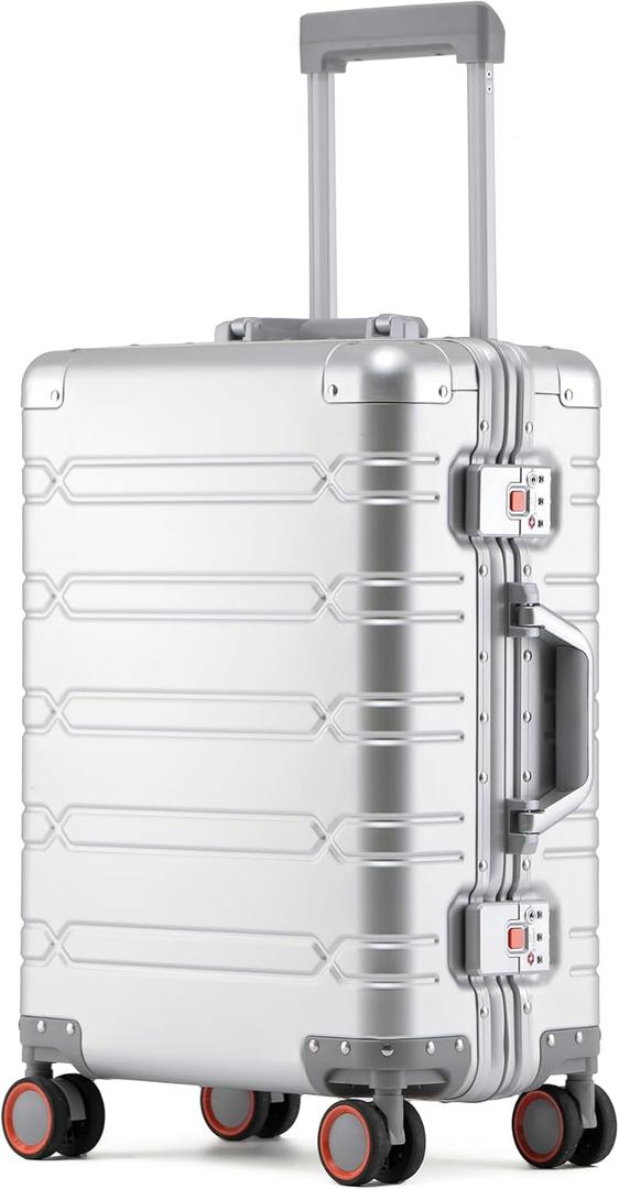 All Aluminum Carry On Luggage 22x14x9 Airline Approved Hard Shell Suitcases with Spinner Wheels Zipperless Luggage 20 inch Carry On Suitcase, Sliver (Silver)