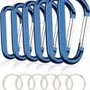 CampTek Carabiner Caribeaner Clip,3" Large Aluminum D Ring Shape Carabeaner with Keyring Keychain Hook (Navy)