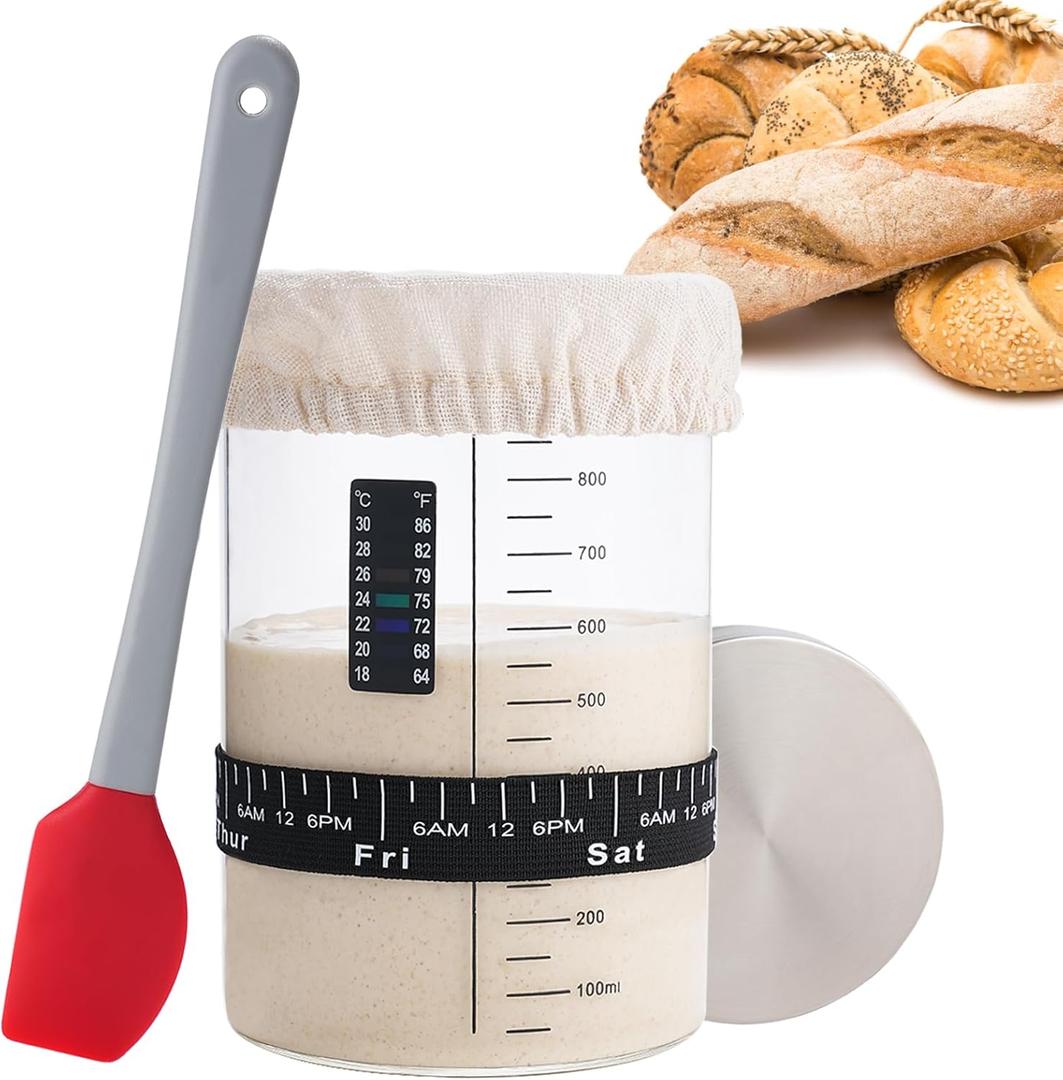 Sourdough Starter Jar, 34 OZ Large Wide Mouth Sour Dough Starter Jars Glass, Sourdough Starter Kit, Sourdough Bread Baking Supplies for Beginners and Pro, 1 Pack