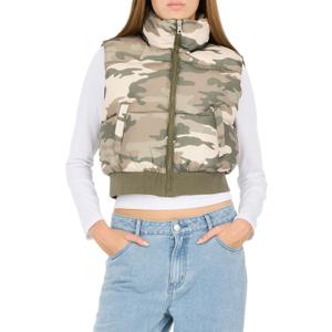 Forever 21 Women's Puffer Vest – Cropped Quilted Zip-Up Outerwear with High Neck Collar M